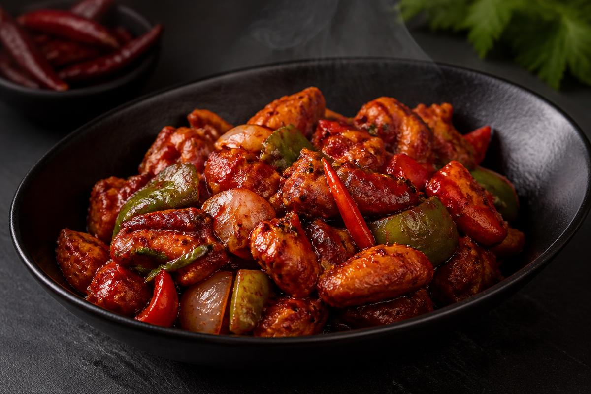Sri Lankan chicken devil with peppers and onions